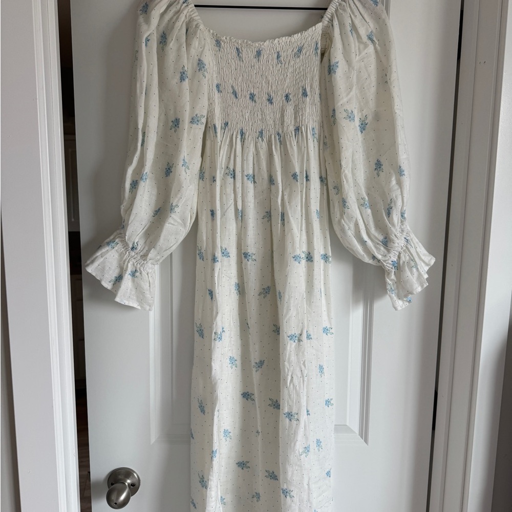 Sleeper White and Blue Floral Midi Dress
